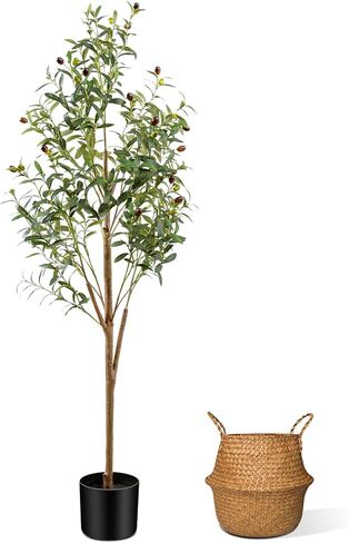 4FT Artificial Olive Tree Indoor, Tall Faux Olive Tree with Pot&Basket, Large Fake Olive Tree with Realistic 576 Silk Leaves and 32 Fruits for Living Room Home Office Decor in Saudi Arabia