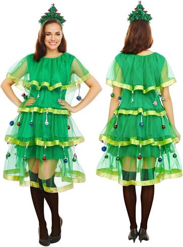 Christmas Tree Costume Outfits Christmas Dresses for Women Adult Colored Balls Stars and Clips Xmas Party Set in Kuwait