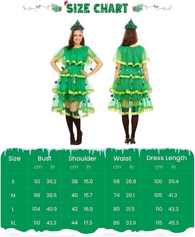 Christmas Tree Costume Outfits Christmas Dresses for Women Adult Colored Balls Stars and Clips Xmas Party Set in Kuwait