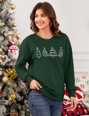 Gihuo Women's Christmas Sweatshirt with Embroidered Tree Design - Casual Long Sleeve Xmas Pullover in Saudi Arabia