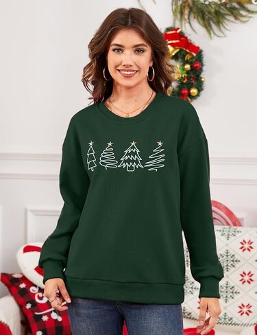 Gihuo Women's Christmas Sweatshirt with Embroidered Tree Design - Casual Long Sleeve Xmas Pullover in Saudi Arabia