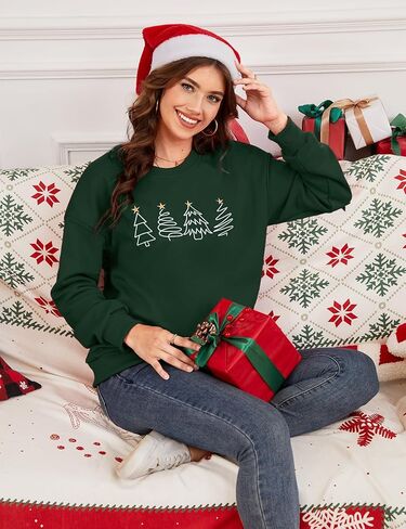 Gihuo Women's Christmas Sweatshirt with Embroidered Tree Design - Casual Long Sleeve Xmas Pullover in Saudi Arabia