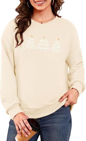 Gihuo Women's Christmas Sweatshirt with Embroidered Tree Design - Casual Long Sleeve Xmas Pullover in Saudi Arabia