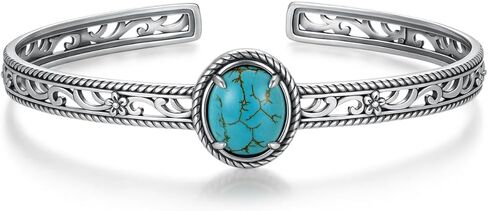 Genuine Turquoise Bracelets for Women 925 Sterling Silver Boho Style Adjustable Bangle Cuff Bracelet Western Nature Gemstone Turquoise Bracelets Jewelry for Women in Kuwait
