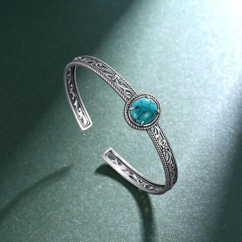 Genuine Turquoise Bracelets for Women 925 Sterling Silver Boho Style Adjustable Bangle Cuff Bracelet Western Nature Gemstone Turquoise Bracelets Jewelry for Women in Kuwait