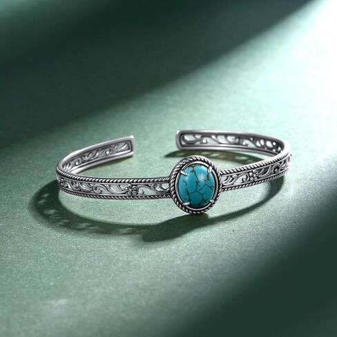 Genuine Turquoise Bracelets for Women 925 Sterling Silver Boho Style Adjustable Bangle Cuff Bracelet Western Nature Gemstone Turquoise Bracelets Jewelry for Women in Kuwait