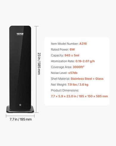 ماكينة هواء برائحة VEVOR 950 مل، موزع زيوت عطرية بدون ماء بمساحة 2500 قدم مربع مع اتصال ذكي بالبلوتوث، ماكينة توزيع هواء برائحة باردة واقفة على الأرض لغرفة كبيرة في الفندق والمكتب والمنزل in Kuwait