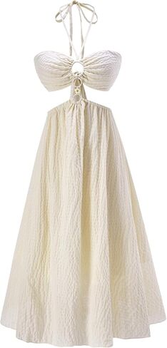 Women's Summer Tie Backless Halter Midi Dress Boho Cut Out A Line Flowy Dresses Beach Vacation Clothes in Saudi Arabia