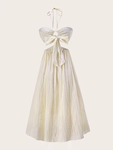 Women's Summer Tie Backless Halter Midi Dress Boho Cut Out A Line Flowy Dresses Beach Vacation Clothes in Saudi Arabia