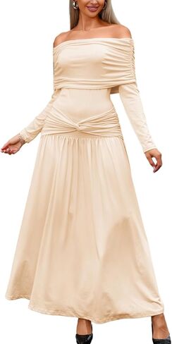 Women's 2026 Spring Off-Shoulder Dress, Floor Length Knot Ruched Scrunch Butt Elegant Prom for Wedding Cocktail in Saudi Arabia