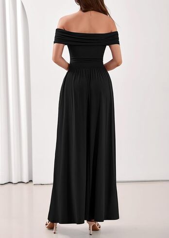 KIRUNDO Cocktail Dresses for Women 2026 Summer Off The Shoulder Ruched Pleated Long Flowy Formal Party Maxi Dresses Pockets in Saudi Arabia