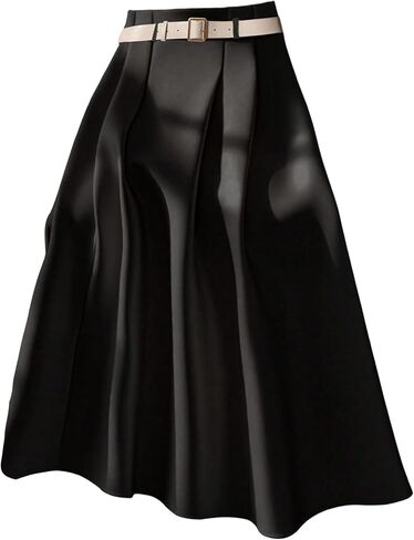 GORGLITTER Women's Pleated Long Skirts Business Dressy Casual Trendy High Waist A Line Flowy Maxi Skirts with Belt in Saudi Arabia