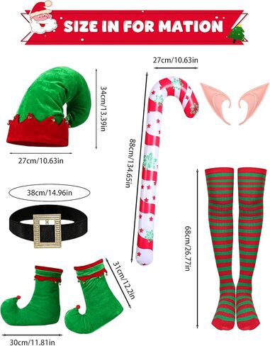 7Pcs Women Christmas Elf Costume Set - Santa Helper Velvet Dress Xmas Outfit with Elf Ears, Hat, Shoes, Belt, Socks in Kuwait
