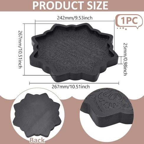 UNICRAFTALE Lotus Crystal Tray for Stones Mandala Stone Display Tray Crystals and Stones Flower Wooden Crystal Storage Holder Tray Black Fancy Decorative Jewelry Display Trays Organizer Bowl Decor in Saudi Arabia