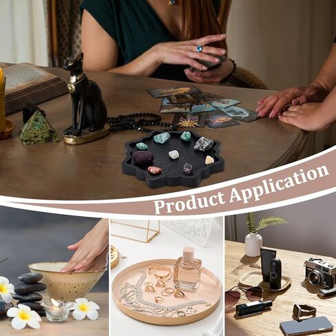 UNICRAFTALE Lotus Crystal Tray for Stones Mandala Stone Display Tray Crystals and Stones Flower Wooden Crystal Storage Holder Tray Black Fancy Decorative Jewelry Display Trays Organizer Bowl Decor in Saudi Arabia