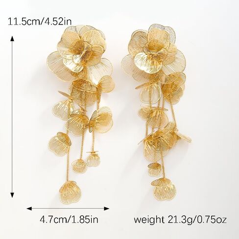Gold Silver Filigree Floral Dangle Earrings for Women, Long Drop Statement Earrings for Vintage Wedding Jewelry in Saudi Arabia