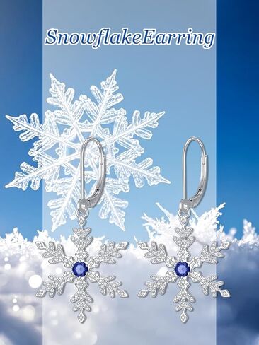 925 Sterling Silver Snowflake Earrings for Women White/Blue CZ Winter Snowflake Leverback Earrings Christmas Jewelry Gifts for Women in Saudi Arabia