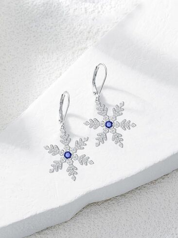 925 Sterling Silver Snowflake Earrings for Women White/Blue CZ Winter Snowflake Leverback Earrings Christmas Jewelry Gifts for Women in Saudi Arabia