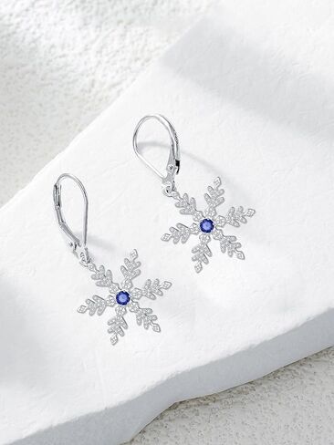 925 Sterling Silver Snowflake Earrings for Women White/Blue CZ Winter Snowflake Leverback Earrings Christmas Jewelry Gifts for Women in Saudi Arabia