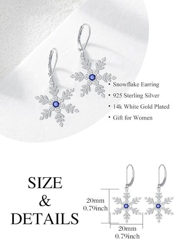 925 Sterling Silver Snowflake Earrings for Women White/Blue CZ Winter Snowflake Leverback Earrings Christmas Jewelry Gifts for Women in Saudi Arabia