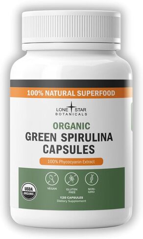 كبسولات سبيرولينا الزرقاء العضوية-طحالب زرقاء خضراء نقية 100 ٪ ، لا رائحة مريب ، مكملات الأطعمة الفائقة ، نباتي ، غير محلي ، خالية من الغلوتين-60 كبسولة in Kuwait
