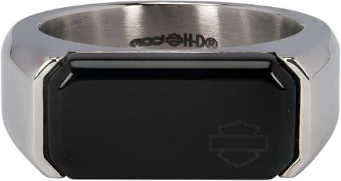 Harley-Davidson Men's Bar & Shield Onyx Signet Ring - Stainless Steel - Silver in Saudi Arabia