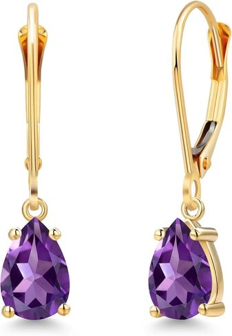 أقراط متدلية من الأحجار الكريمة من الذهب الأصفر عيار 14 قيراط من Gem Stone King للنساء | شكل كمثرى 7X5 ملم | مجوهرات ذهبية لزوجتها الأم in Kuwait