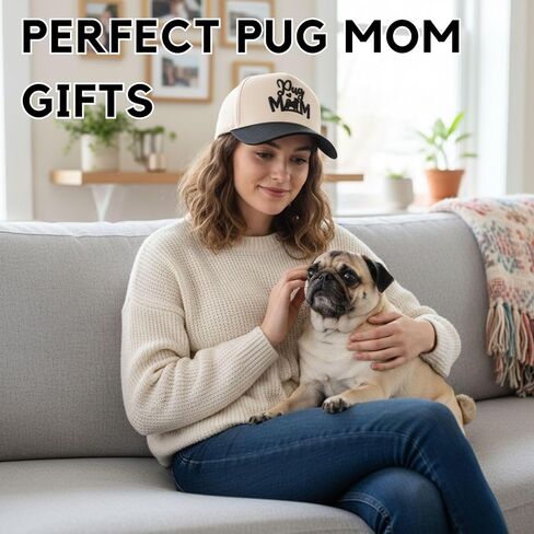 InnoBeta Pug Gifts for Women Trucker Hat Cap, Funny Adjustable Embroidered Trucker Hat, Funny Pug Mom Gifts for Women in Christmas, Birthday in Saudi Arabia