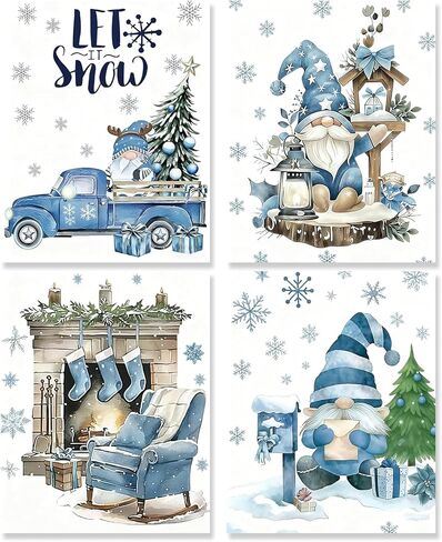 WDSFHYJK Winter Christmas Fox Snowman Reindeer Wall Art Decor Set of 4, Christmas Tree Bird Rabbit Winter Forest Poster Prints Pictures for Home Living Room Bedroom Decor, 8x10 Unframed in Saudi Arabia