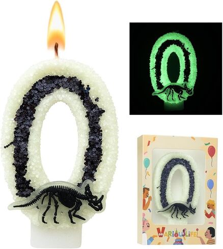 Glow in The Dark Dinosaur Birthday Candle Number 5 for Boy Jurassic Skeleton Theme Party in Kuwait