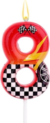 Racing Cars Themed Birthday Candle, Race Car Number Candle Red Black White Checkered Wheel Birthday Cake Topper Decorations Car Theme Supplies for Anniversary Party Celebration Kids Boys Girls (3) in Kuwait