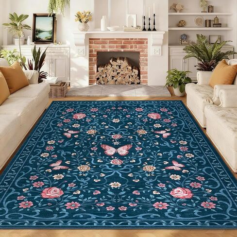 garveehome سجادة منطقة الأزهار قابلة للغسل 5 × 7 لغرفة المعيشة، سجادة غرفة النوم غير قابلة للانزلاق، سجادة ناعمة مقاومة للبقع، غرفة طعام كبيرة، سجادة منخفضة الكومة، سجادة على شكل فيونكة سوداء، سجادة زهرة الفراشة لدخول الحضانة، 5 × 7 in Kuwait