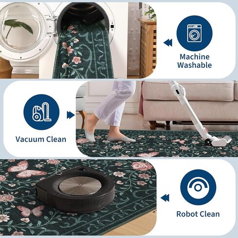 garveehome سجادة منطقة الأزهار قابلة للغسل 5 × 7 لغرفة المعيشة، سجادة غرفة النوم غير قابلة للانزلاق، سجادة ناعمة مقاومة للبقع، غرفة طعام كبيرة، سجادة منخفضة الكومة، سجادة على شكل فيونكة سوداء، سجادة زهرة الفراشة لدخول الحضانة، 5 × 7 in Kuwait