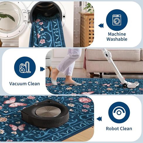 garveehome سجادة منطقة الأزهار قابلة للغسل 5 × 7 لغرفة المعيشة، سجادة غرفة النوم غير قابلة للانزلاق، سجادة ناعمة مقاومة للبقع، غرفة طعام كبيرة، سجادة منخفضة الكومة، سجادة على شكل فيونكة سوداء، سجادة زهرة الفراشة لدخول الحضانة، 5 × 7 in Kuwait