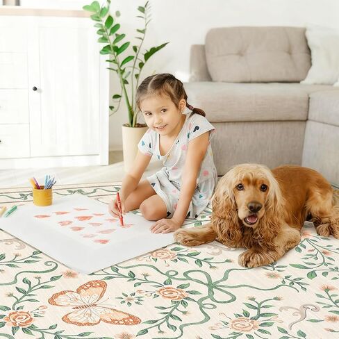 GarveeHome Washable Floral Area Rug 5x7 for Living Room Non Slip Bedroom Rug Soft Stain Resistant Large Dining Room Throw Carpet Low Pile Black Bow Rugs Butterfly Flower Carpet for Nursery Entry, 5x7 in Kuwait