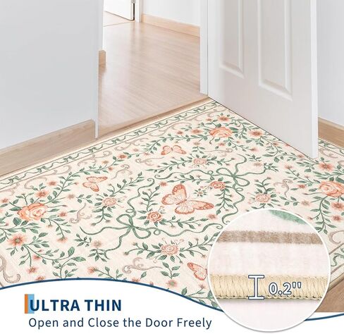 GarveeHome Washable Floral Area Rug 5x7 for Living Room Non Slip Bedroom Rug Soft Stain Resistant Large Dining Room Throw Carpet Low Pile Black Bow Rugs Butterfly Flower Carpet for Nursery Entry, 5x7 in Kuwait