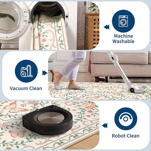 GarveeHome Washable Floral Area Rug 5x7 for Living Room Non Slip Bedroom Rug Soft Stain Resistant Large Dining Room Throw Carpet Low Pile Black Bow Rugs Butterfly Flower Carpet for Nursery Entry, 5x7 in Kuwait