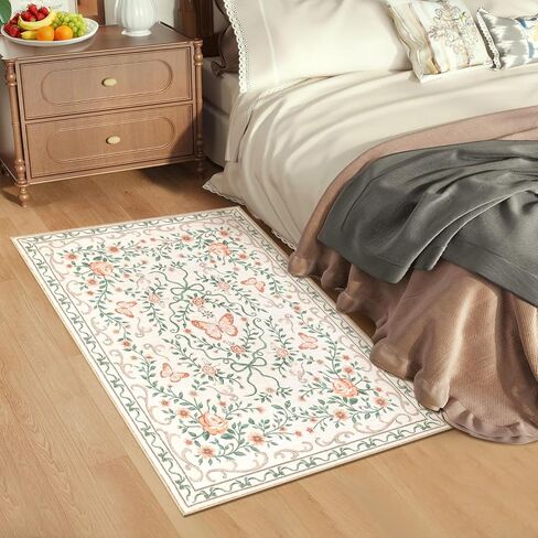 GarveeHome Washable Floral Area Rug 5x7 for Living Room Non Slip Bedroom Rug Soft Stain Resistant Large Dining Room Throw Carpet Low Pile Black Bow Rugs Butterfly Flower Carpet for Nursery Entry, 5x7 in Kuwait