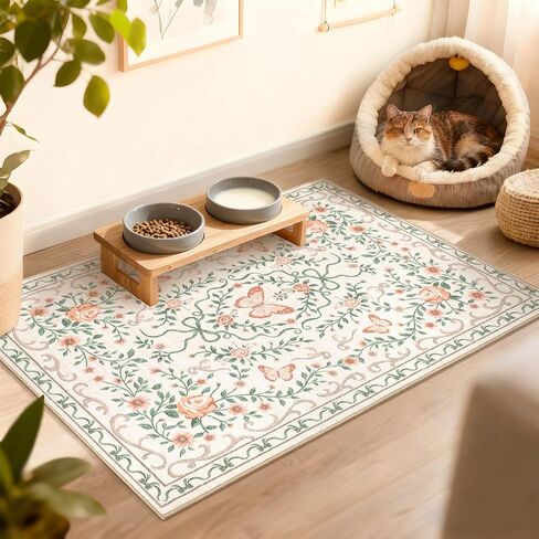 GarveeHome Washable Floral Area Rug 5x7 for Living Room Non Slip Bedroom Rug Soft Stain Resistant Large Dining Room Throw Carpet Low Pile Black Bow Rugs Butterfly Flower Carpet for Nursery Entry, 5x7 in Kuwait