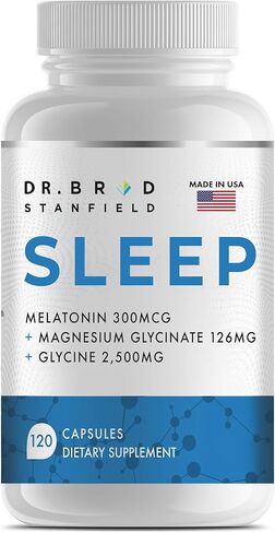 Melatonin 300mcg + Magnesium Glycinate 126mg + Glycine 2,500mg for Sleep (120 Count, 30 Servings) in Kuwait
