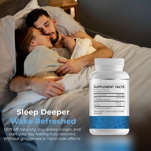 Melatonin 300mcg + Magnesium Glycinate 126mg + Glycine 2,500mg for Sleep (120 Count, 30 Servings) in Kuwait