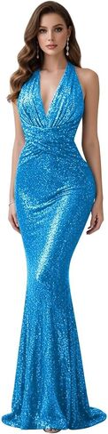 RYANTH Sparkly Sequin Mermaid Prom Dresses for Women 2026 Long V-Neck Ruched Formal Evening Party Gown in Saudi Arabia
