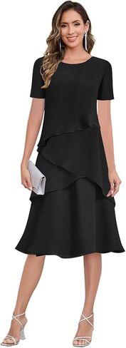 فساتين أم العروس بطول الشاي للنساء فستان رسمي مكشكش من الشيفون لحفلات الزفاف in Kuwait