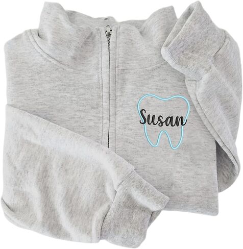 Chillever Personalized Dental Quarter Zip Sweatshirt, Custom Embroidered Pullover for Dental Hygienists, Assistants and Dentists, Ideal Office Wear or Gift for Her in Saudi Arabia