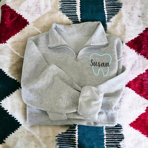 Chillever Personalized Dental Quarter Zip Sweatshirt, Custom Embroidered Pullover for Dental Hygienists, Assistants and Dentists, Ideal Office Wear or Gift for Her in Saudi Arabia