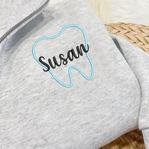 Chillever Personalized Dental Quarter Zip Sweatshirt, Custom Embroidered Pullover for Dental Hygienists, Assistants and Dentists, Ideal Office Wear or Gift for Her in Saudi Arabia