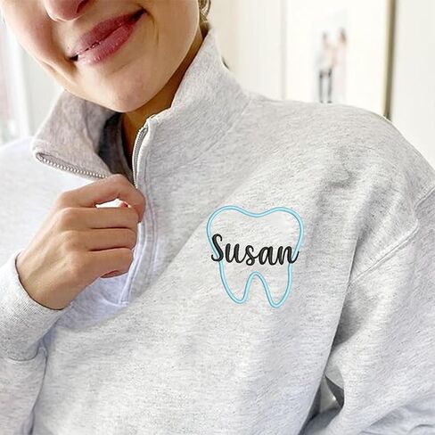Chillever Personalized Dental Quarter Zip Sweatshirt, Custom Embroidered Pullover for Dental Hygienists, Assistants and Dentists, Ideal Office Wear or Gift for Her in Saudi Arabia