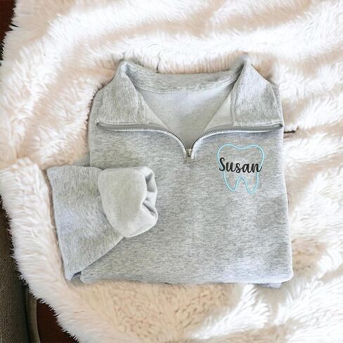 Chillever Personalized Dental Quarter Zip Sweatshirt, Custom Embroidered Pullover for Dental Hygienists, Assistants and Dentists, Ideal Office Wear or Gift for Her in Saudi Arabia