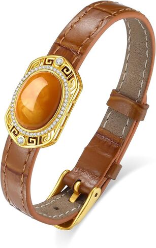 MRW Women’s Agate Leather Bracelet, Brown Adjustable Strap with Gold-Tone Art Setting & Sparkling Accents in Saudi Arabia