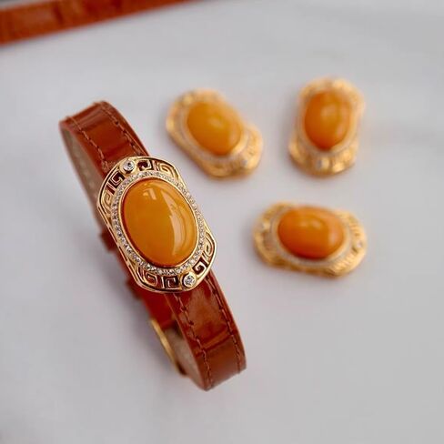 MRW Women’s Agate Leather Bracelet, Brown Adjustable Strap with Gold-Tone Art Setting & Sparkling Accents in Saudi Arabia